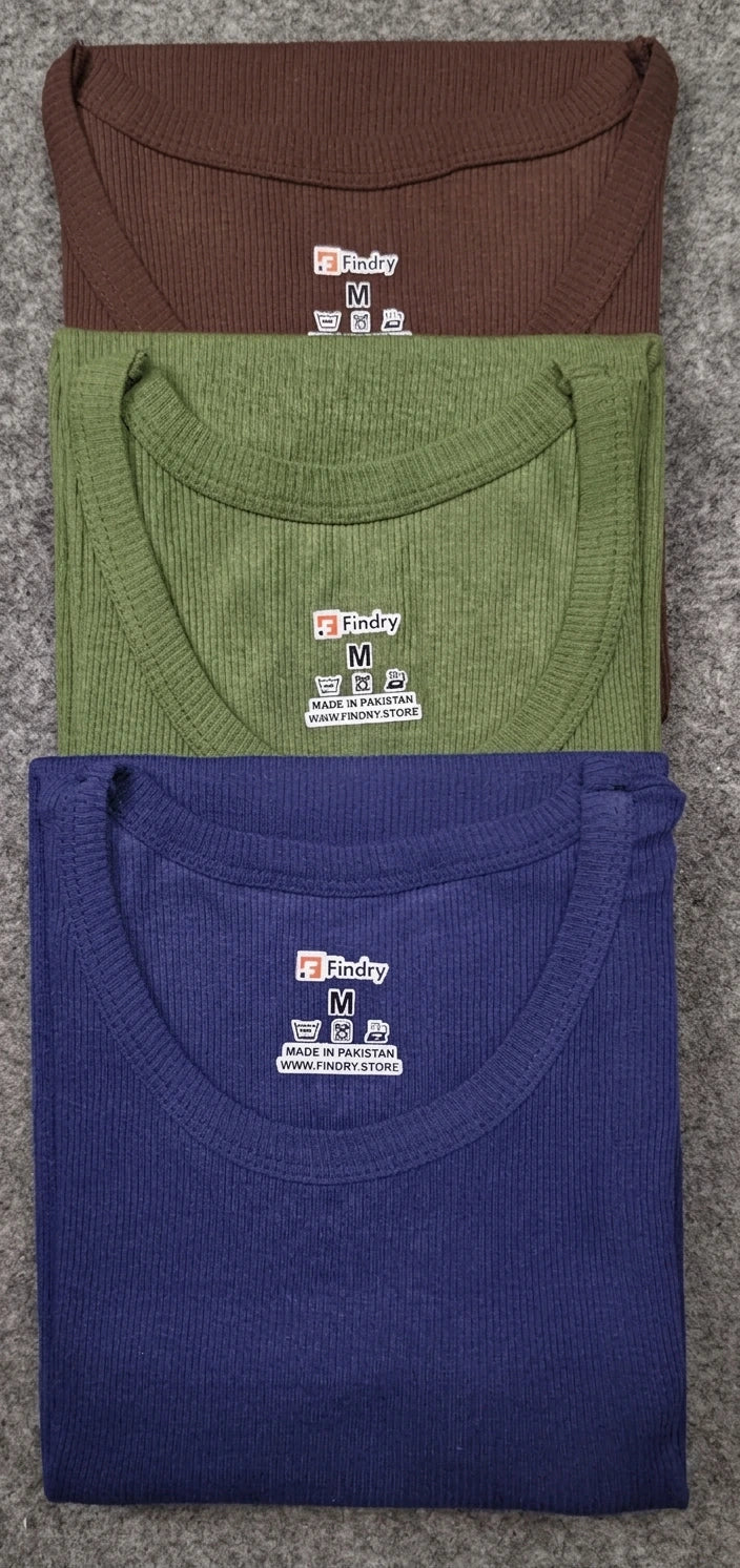 Pack of Three Ribbed Men’s Tank Tops (Brown, Green, Blue)