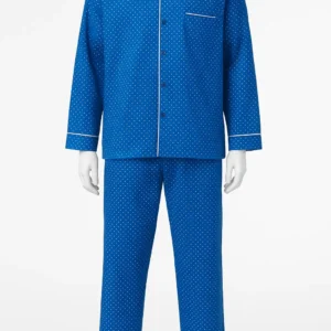 Unisex Blue Cotton Pajama Set with Polka Dots