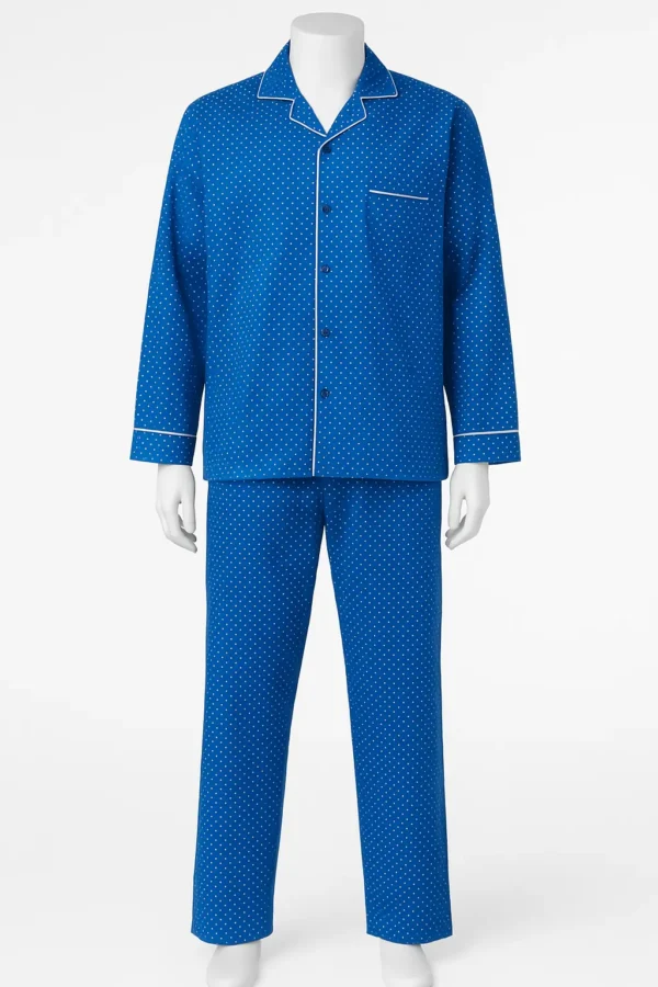 Unisex Blue Cotton Pajama Set with Polka Dots