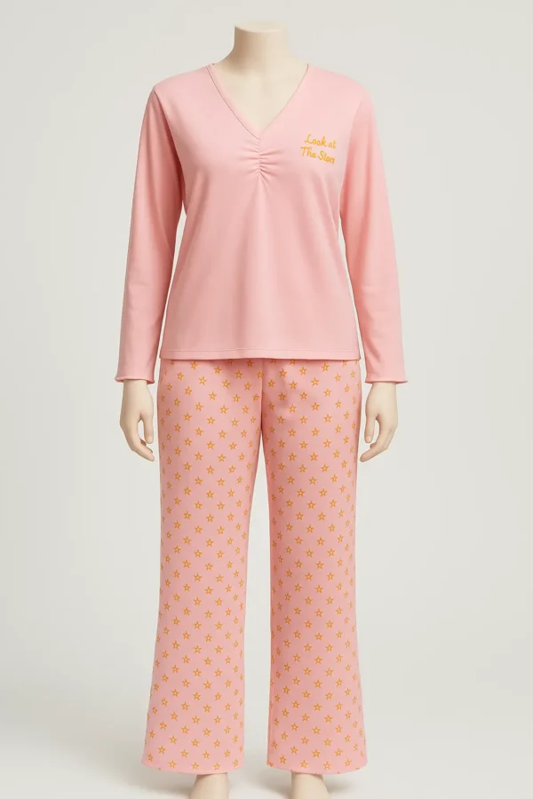 Pink Starry Nightwear Set - 100% Cotton