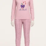 Pink Cotton Nightwear Set with Candy Cane Print