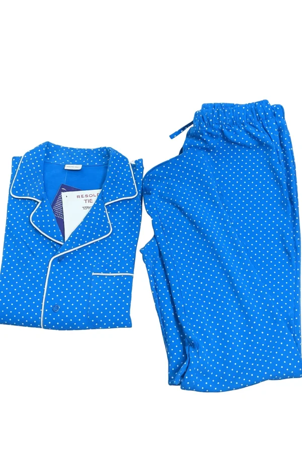 Unisex Blue Cotton Pajama Set with Polka Dots