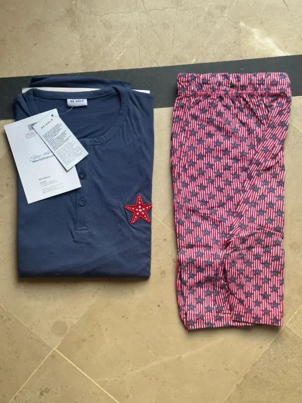 Starfish Men’s Cotton Nightwear – Navy Top & Printed Pajamas