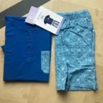 Men’s blue pajama set with printed shorts