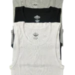 Pack of three men’s vests in white, black, and grey