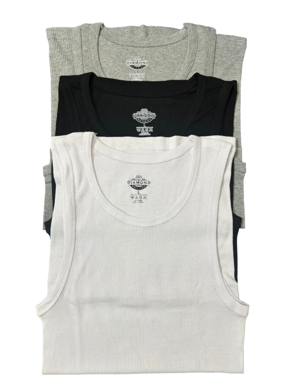 Pack of three men’s vests in white, black, and grey
